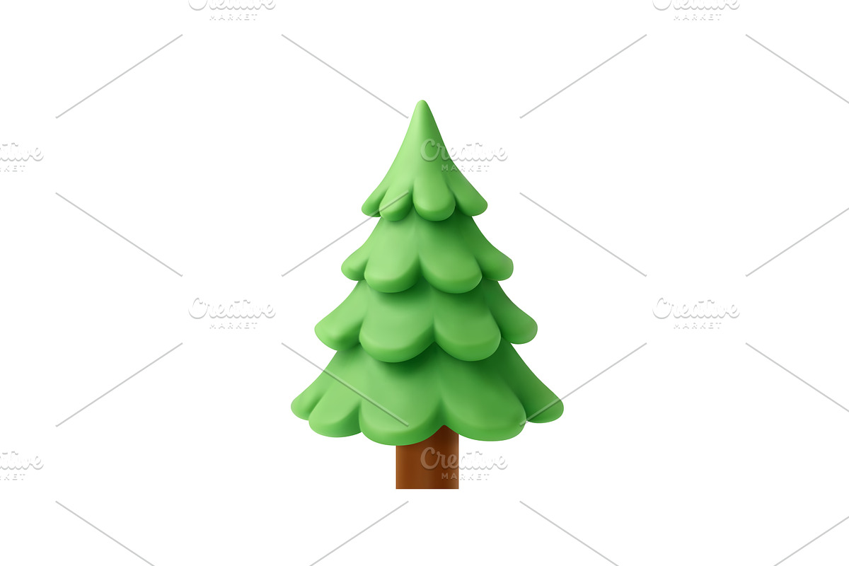 3D cartoon pine tree isolated on, an Object Illustration by ModVector