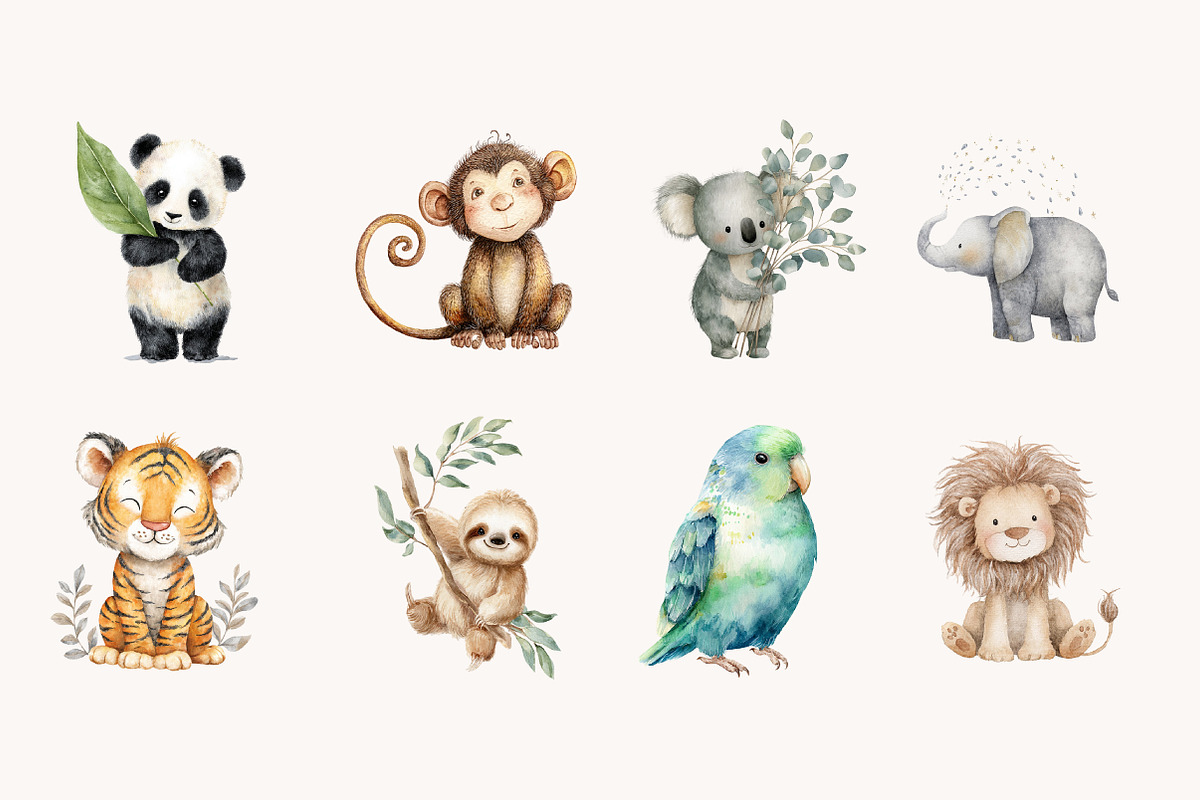 Watercolor Cute Baby Safari Animals, a Seasonal Illustration by Designworld (Photo 5 of 10)