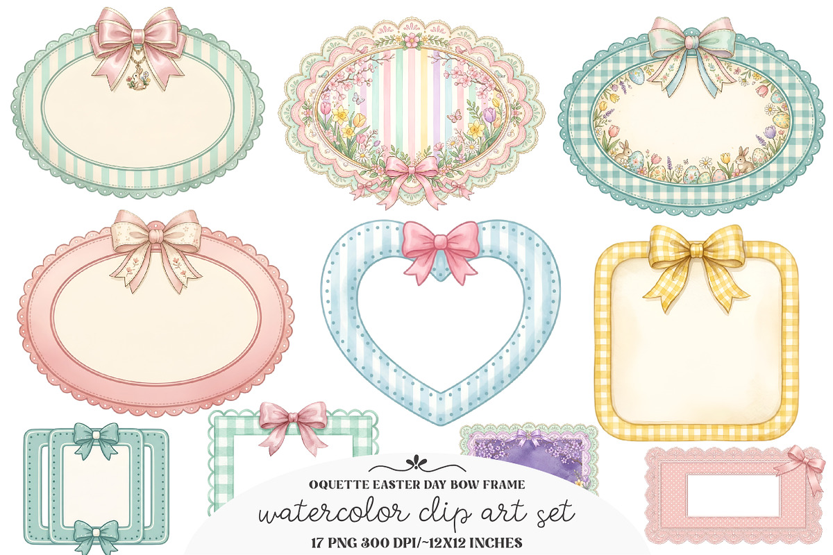 Coquette Easter Day Bow Frame Clipar, an Illustration by GatewayDesign (Photo 1 of 3)