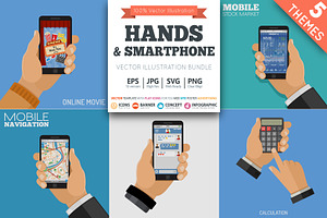 Hands with Smartphones, Calculator, an Education Illustration by TAlex