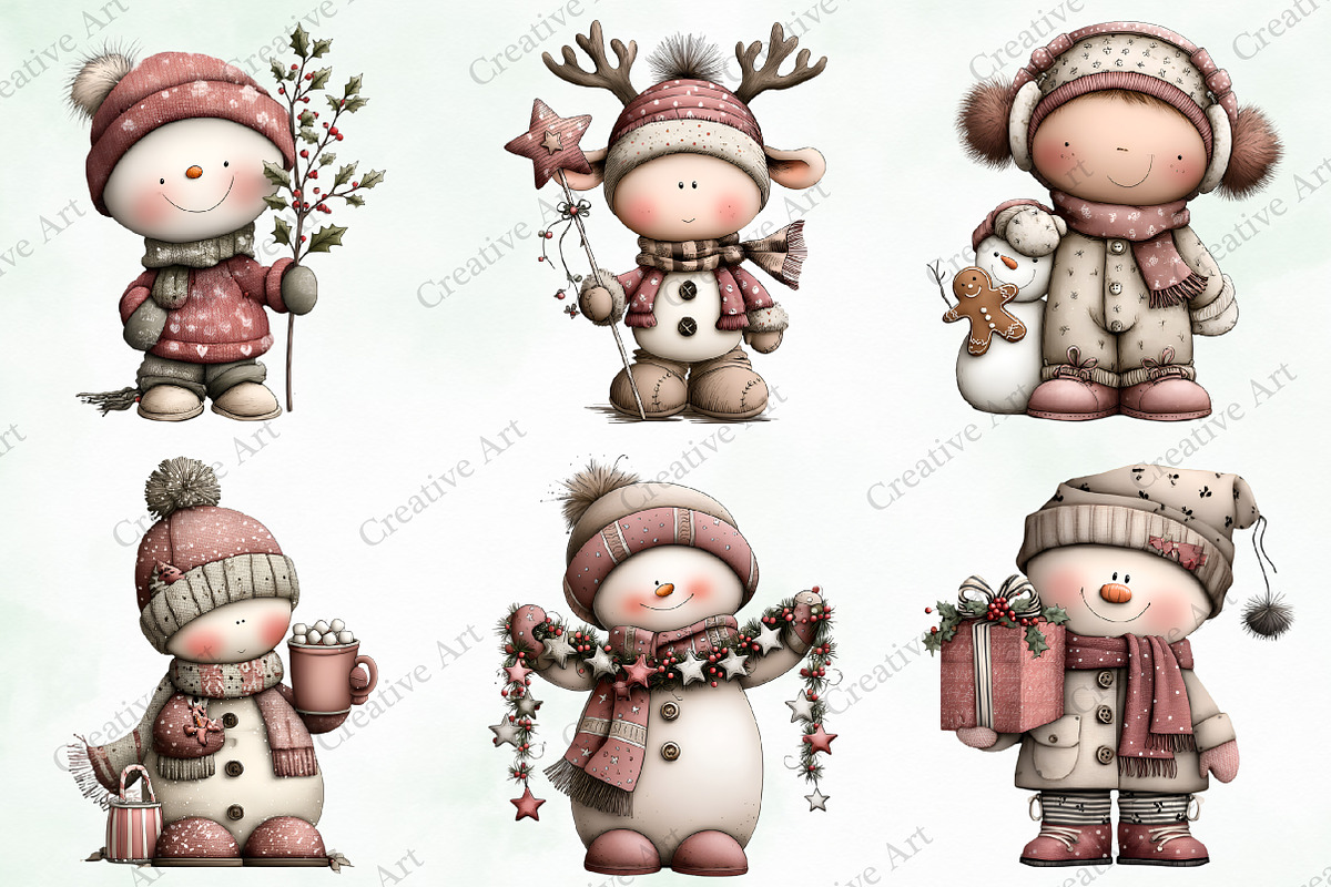 Watercolor Christmas Snowman Clipart, an Illustration by Creative Art (Photo 5 of 10)