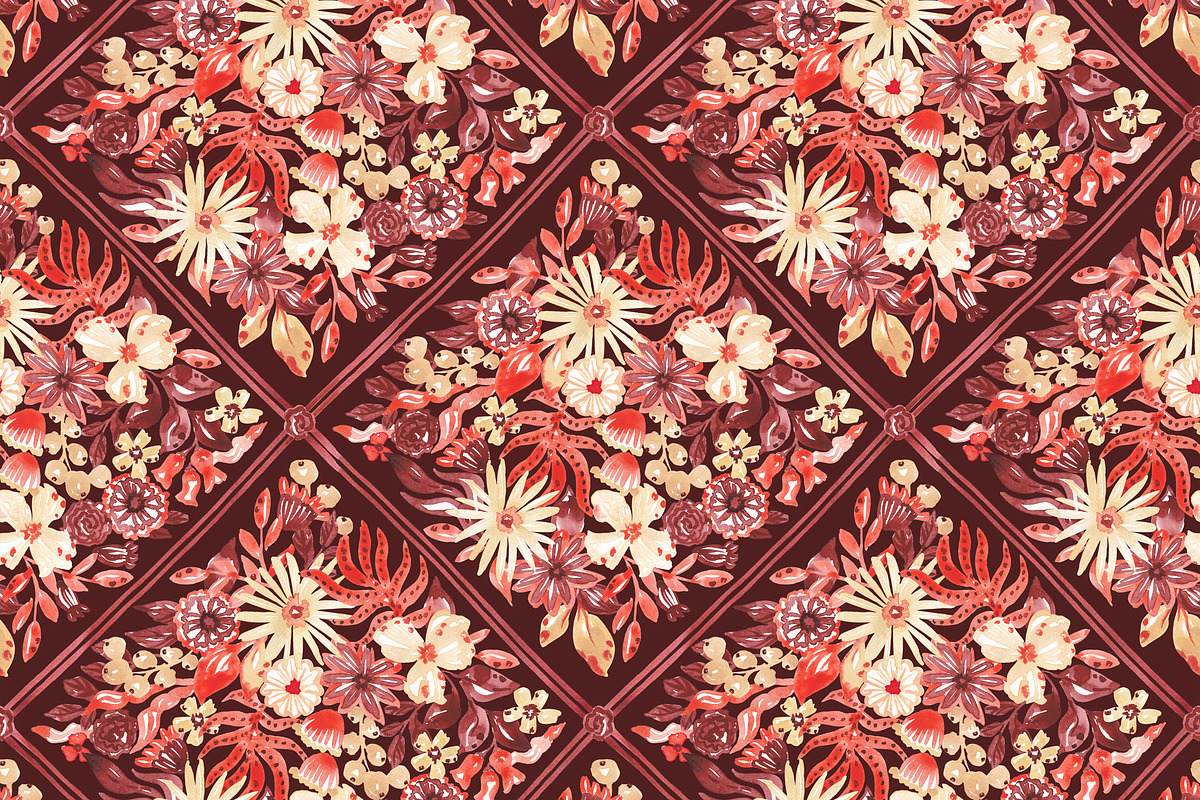 Fall Floral Grid Ornamental Pattern, a Pattern Graphic by SirenaArt (Photo 6 of 11)