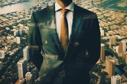 A business man in a suit, in the style of double exposure. Gener, a Business Photo by designvectx