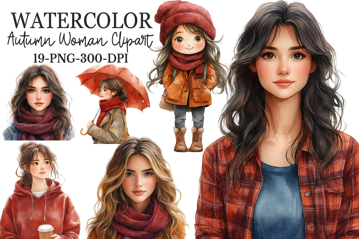 Burgundy Autumn Woman Clipart, an Illustration by Rose Art (Photo 1 of 4)