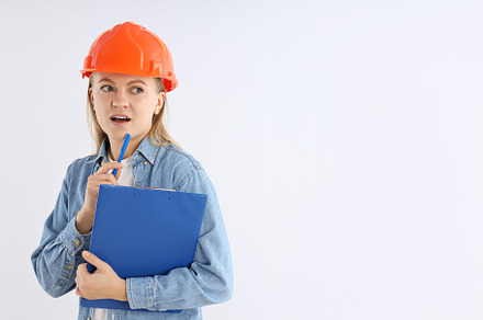 Concept of occupation, young woman on white background, a Person Photo by AtlasStudio