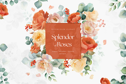 Watercolor wedding roses clipart