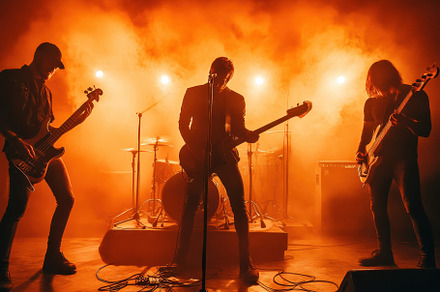 Band performs live on stage with dra, a Photo by Iftikhar Alam