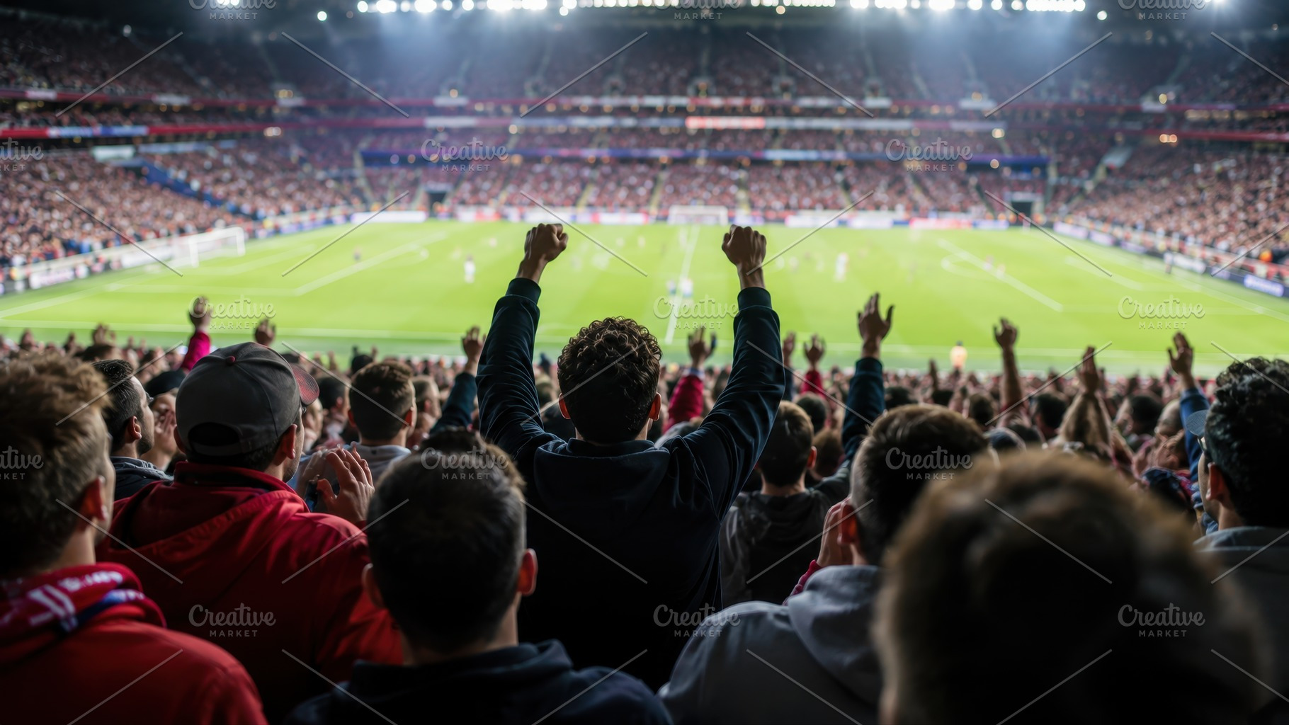 Crowd cheers during a soccer match, a Photo by Beautiful things