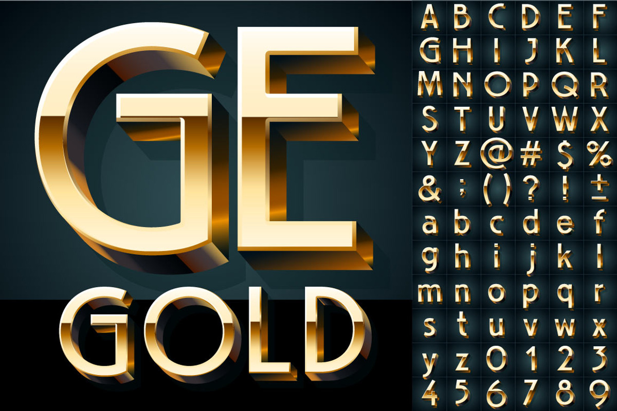 Golden vector 3D alphabet., an Object Graphic by popskraft (Photo 1 of 3)