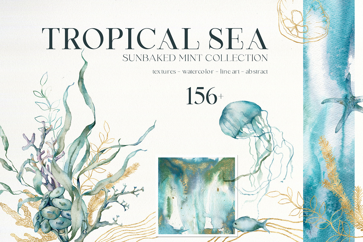Watercolor ocean animals background, an Animal Illustration by Yuliya Derbisheva (Photo 1 of 13)