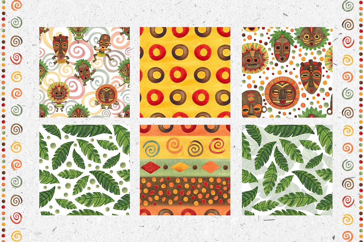 African masks seamless pattern set, an Illustration by DemiLena (Photo 3 of 8)