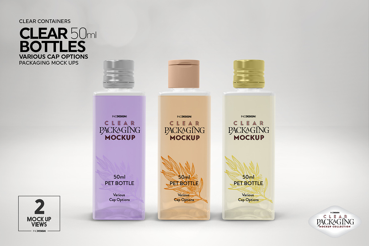 Clear 50ml PET Bottles Mockup, a Packaging Mockup by INCDesign (Photo 4 of 10)