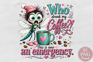 Funny Dragonfly Coffee Design PNG, a Seasonal Illustration by Rose Art