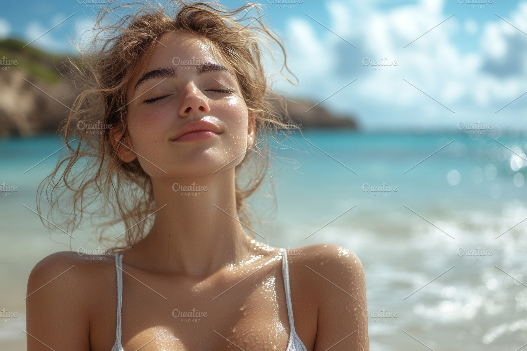 Relaxing by the beach in a sunny atm, a Photo by Tanuart