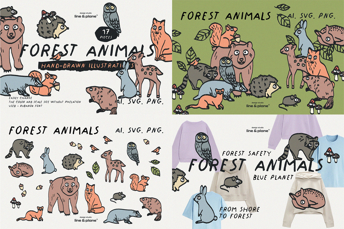 Bundle 8 in 1 - Illustrations & Font, an Animal Illustration by line & plane (Photo 7 of 10)