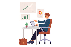 Businessman works on his laptop, a Finance Illustration by Vectorbuum