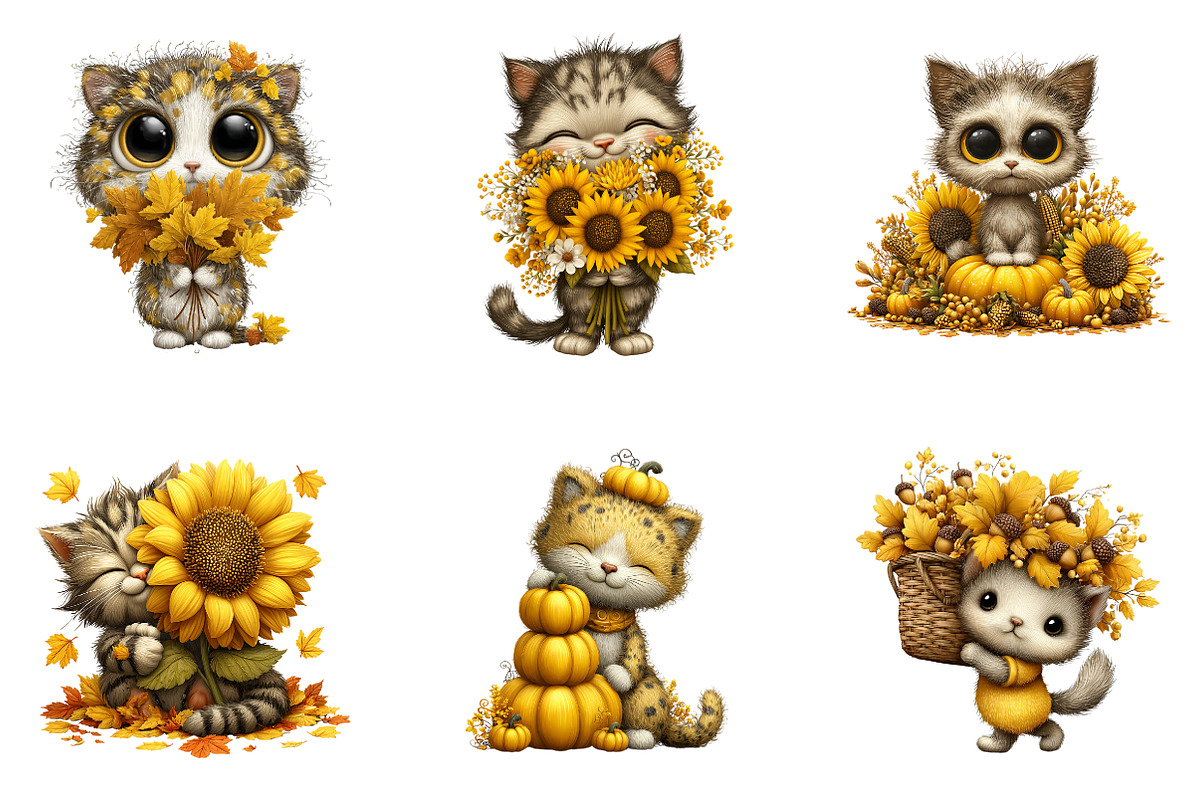 Whimsical Autumn Cat Clipart, a Seasonal Illustration by CreationArt (Photo 6 of 6)