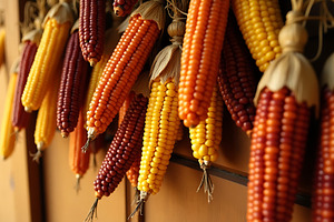 Colorful indian corn ears hanging in, a Food & Drink Photo by Artonix