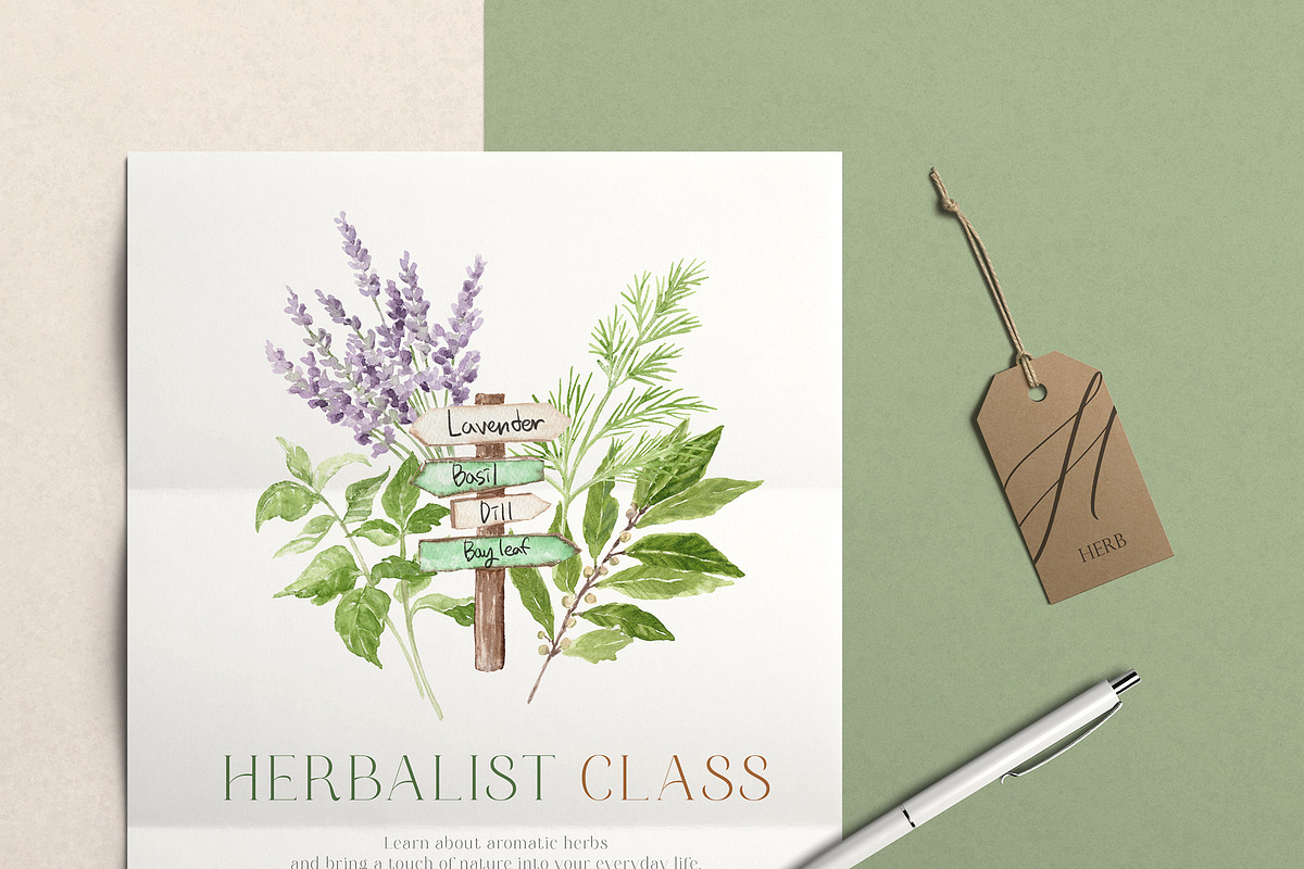 Watercolor HERB GARDEN Clipart, a Decorative Illustration by Beigetime (Photo 7 of 8)