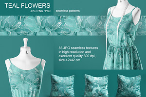 TEAL FLOWERS Seamless Patterns