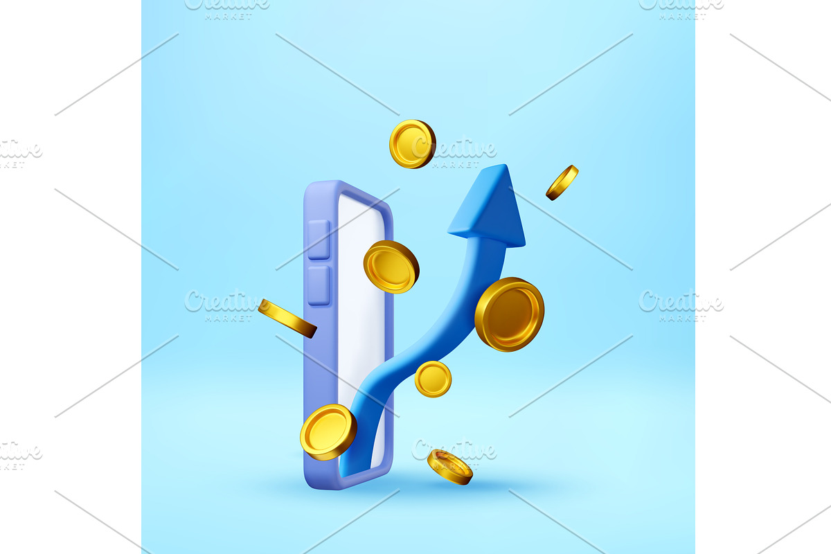 3D phone with blue rising arrow and, a Finance Illustration by Abscent