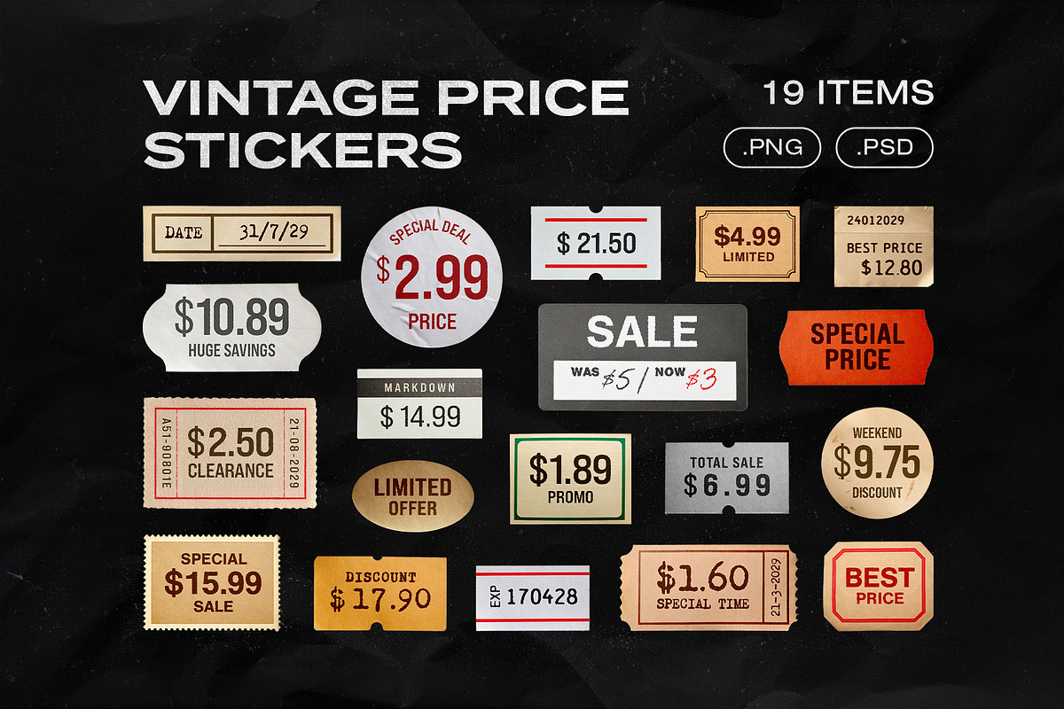 Vintage Price Stickers, an Object Illustration by DesignerCandies (Photo 1 of 5)