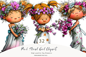 Pink Floral Girl Clipart, a Seasonal Illustration by CreationArt