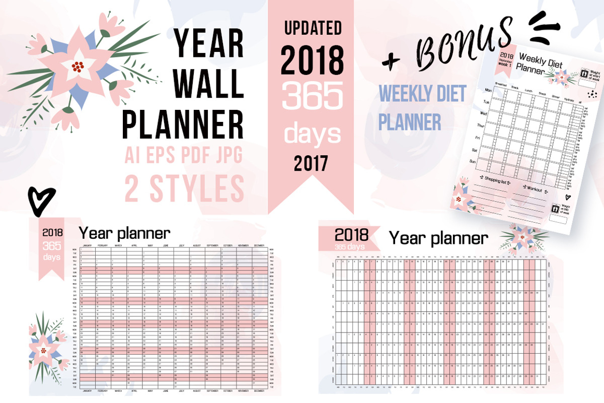 2018 YEAR WALL PLANNER + bonus!, a Stationery Template by Kseniia Kuznetsova (Photo 1 of 4)