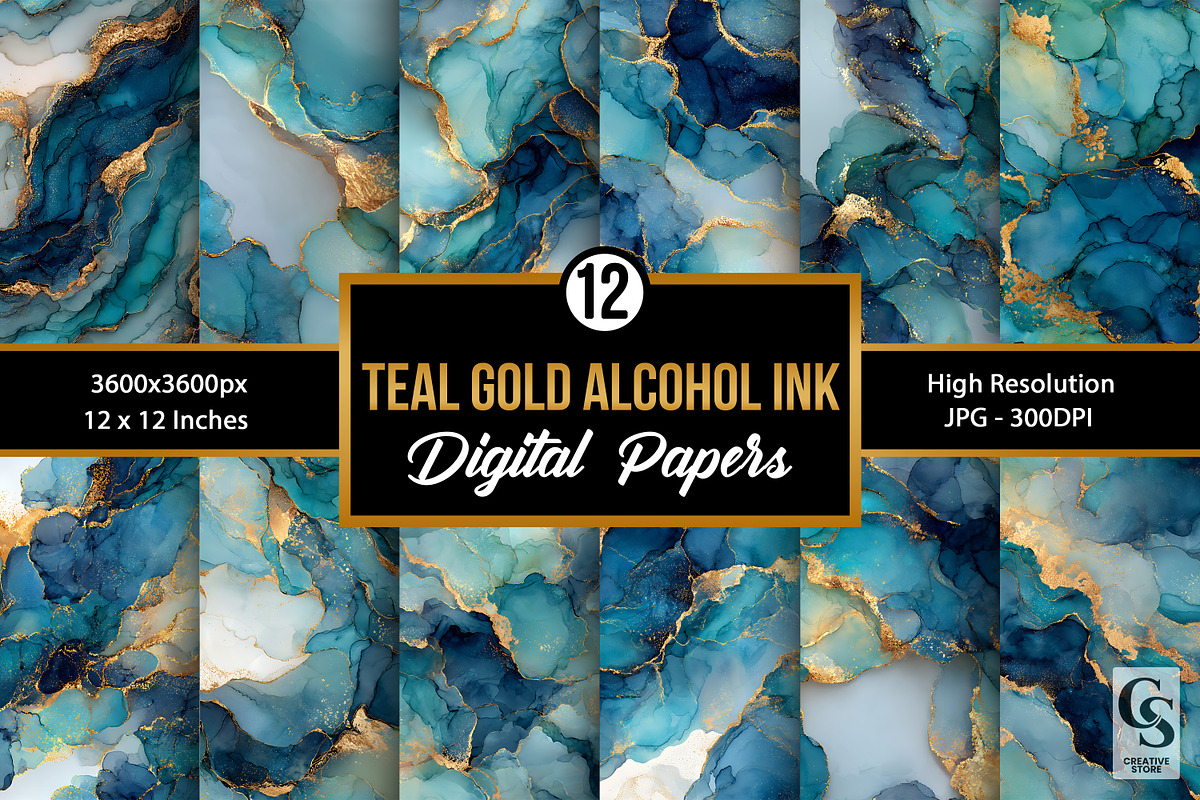 Teal Gold Alcohol Ink Background, a Pattern Graphic by Creative Store (Photo 1 of 5)