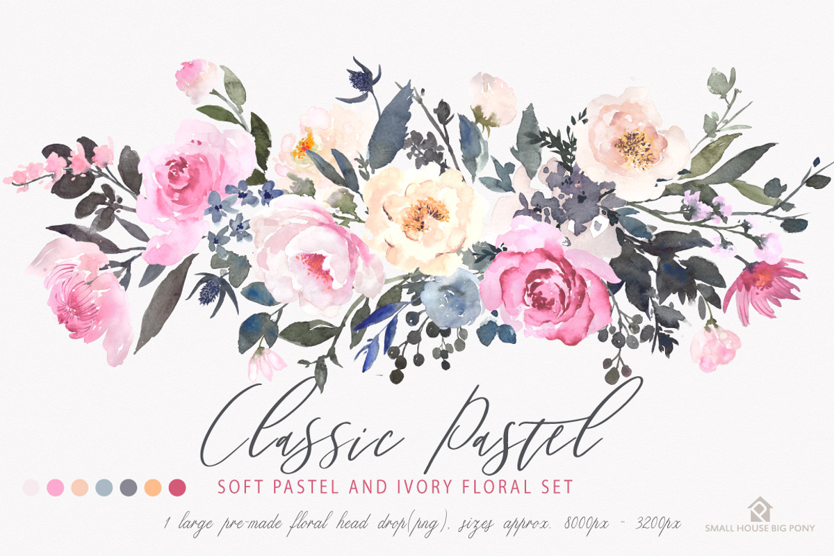 Watercolor Flowers: CLASSIC PASTEL, a Graphic by SmallHouseBigPony (Photo 12 of 18)