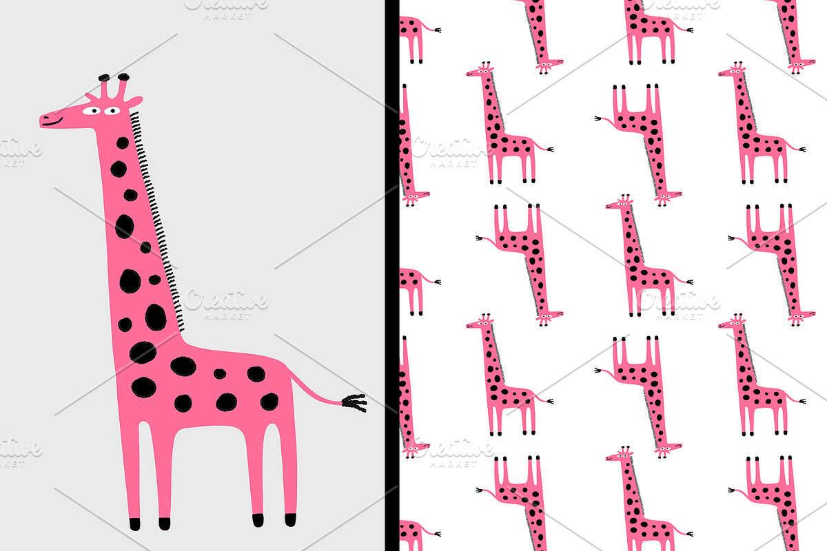 Pink Animals, A Giraffe, a Pattern Graphic by Irene Loal (Photo 1 of 3)