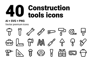 40 Construction tools icons set, an Outline Icon by Icons Drop