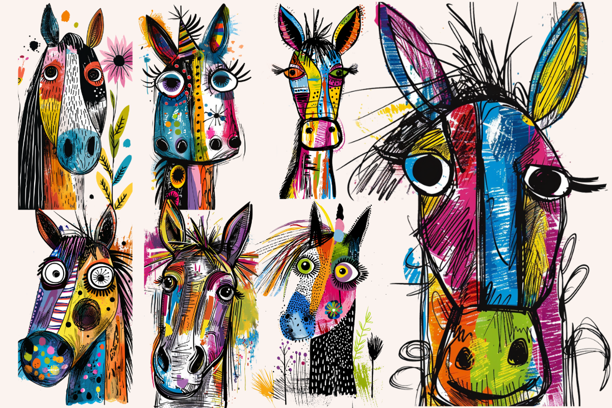 Doodle Cartoon Horses, an Animal Illustration by PrintHaven Designs (Photo 6 of 9)