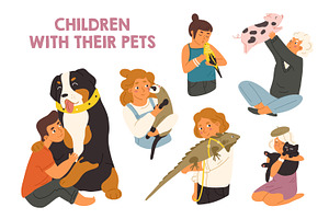 Children with cute animals, pets set, an Animal Illustration by Good Studio