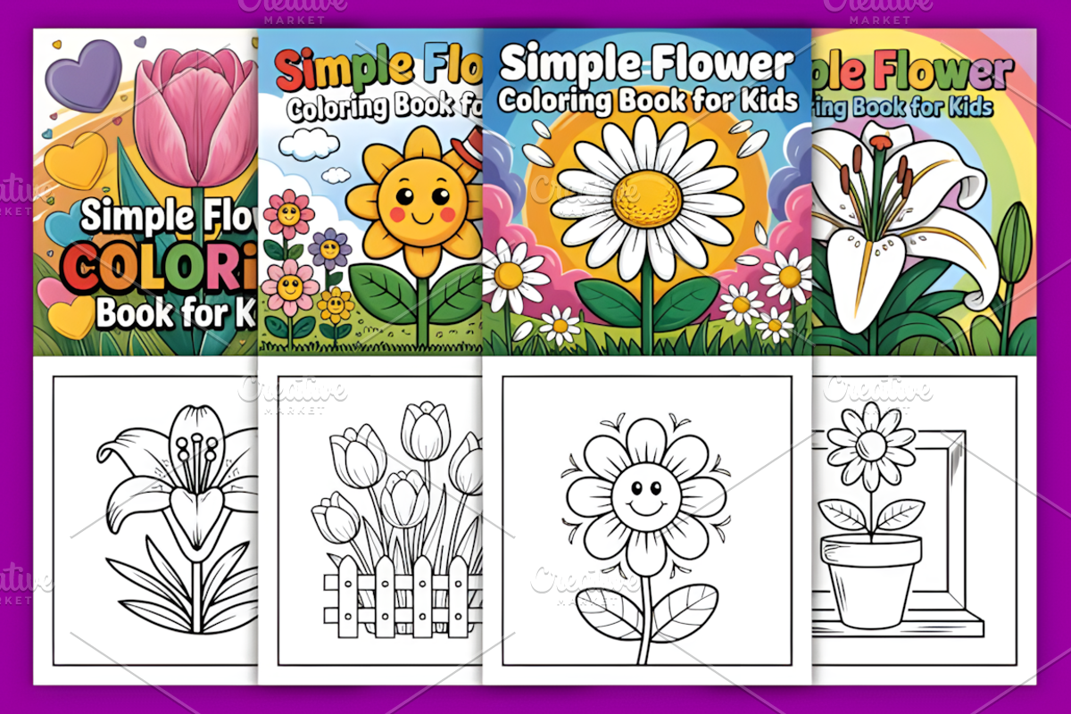 55 Simple Flower Coloring Book, a Decorative Illustration by Ink Gallery (Photo 3 of 4)