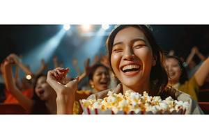 Happy woman enjoying movie with, a Person Photo by piter.goskov