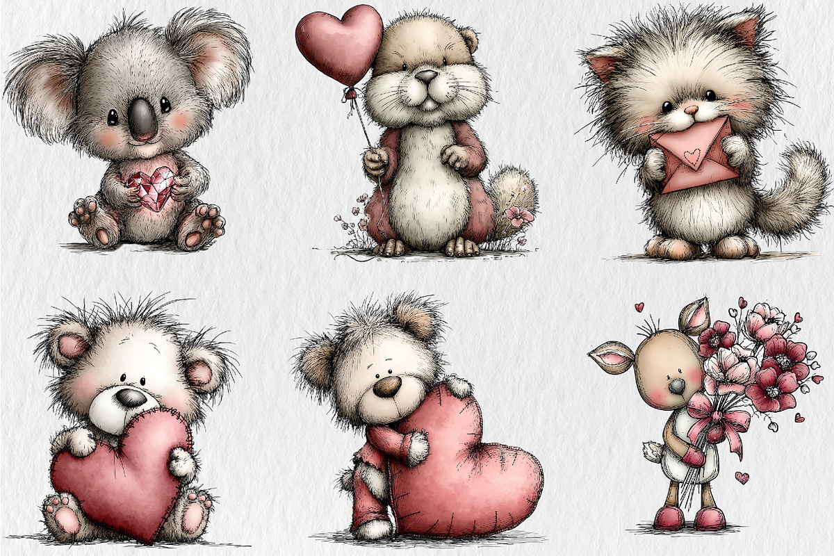 Whimsical Valentine Animal Clipart, a Seasonal Illustration by Rose Art (Photo 3 of 7)