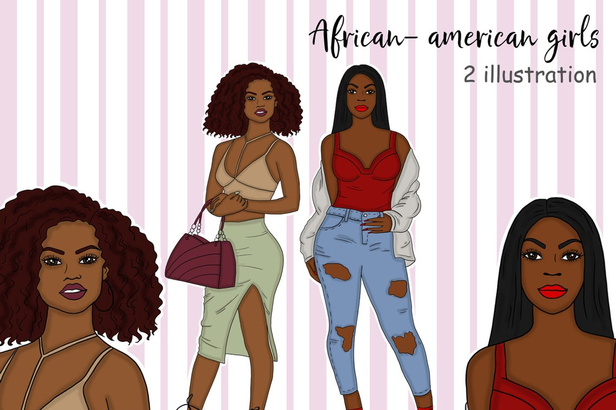 African-American Girls Clipart, a Person Illustration by GlamArtZhanna (Photo 1 of 3)