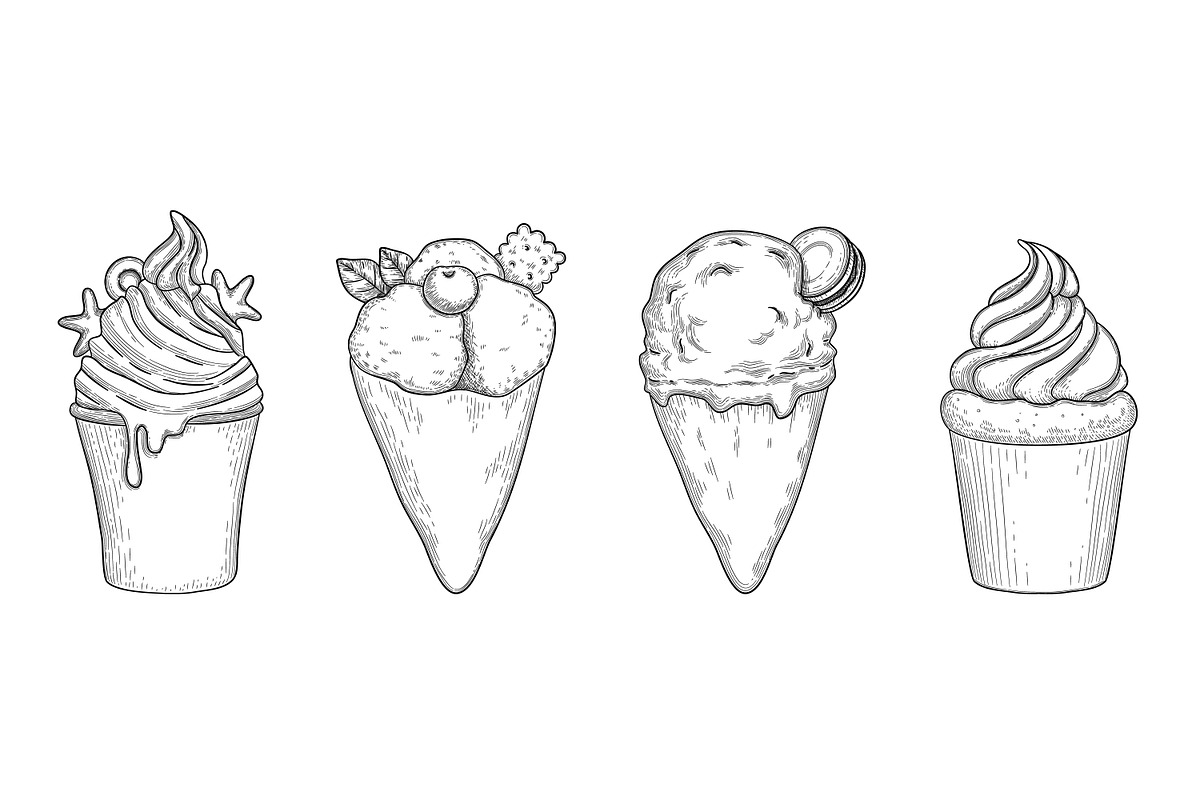 Hand drawn detail ice cream dessert, a Food Illustration by RoMashkaVector