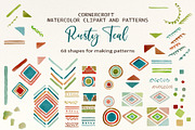 Rusty Teal Floral Clipart & Patterns, an Illustration by Corner Croft (Thumbnail 3 of 13)