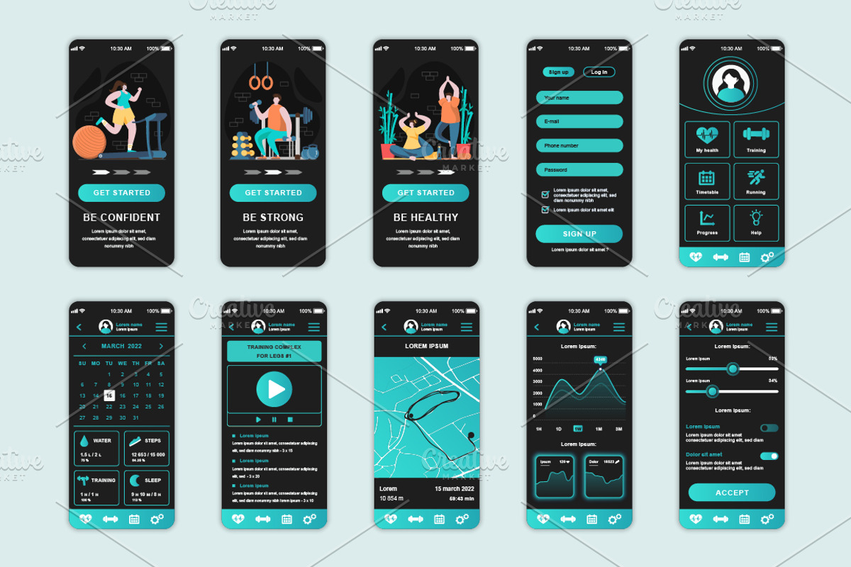 Mobile App UI Kit Template, a Templates & Theme by alexdndz (Photo 11 of 21)