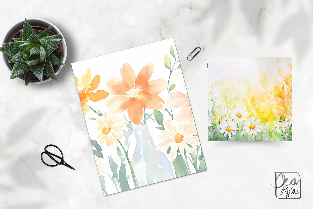 Delicate Watercolor Wildflowers art, an Illustration by ikarifq shop (Photo 2 of 4)