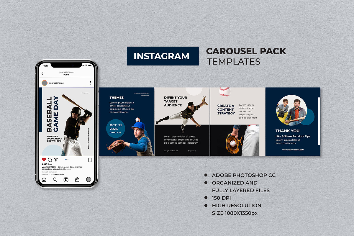 Blue Baseball Instagram Carousel, a Social Media Template by UICreative (Photo 1 of 4)