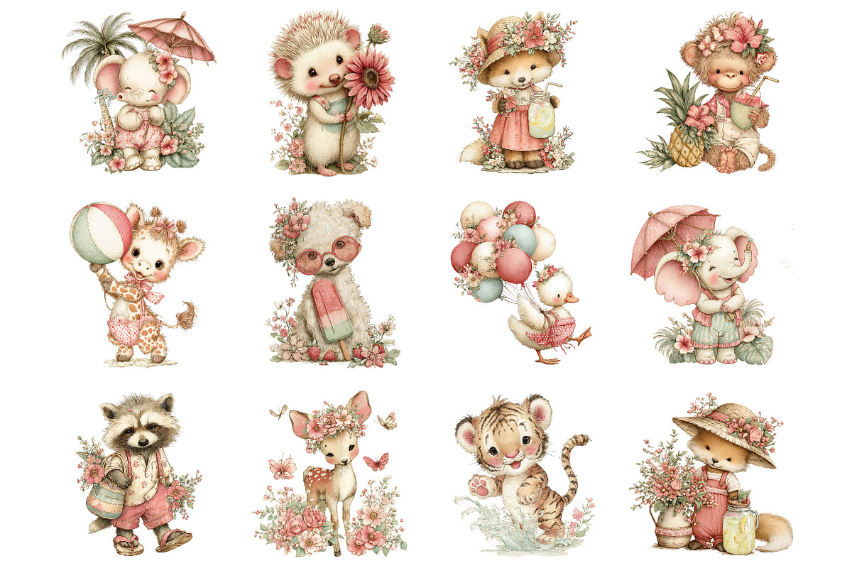 Summer Animals Whimsical Clipart, a Seasonal Illustration by Designking (Photo 2 of 5)
