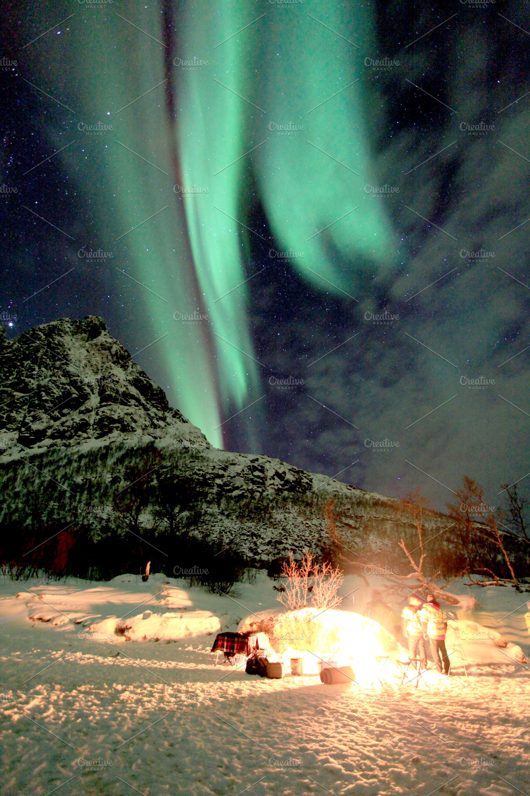 Night lights stock photo containing aurora and borialis