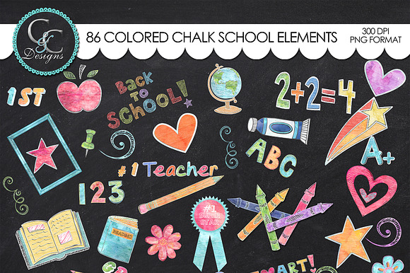 155 Colored Chalk School Elements preview 6