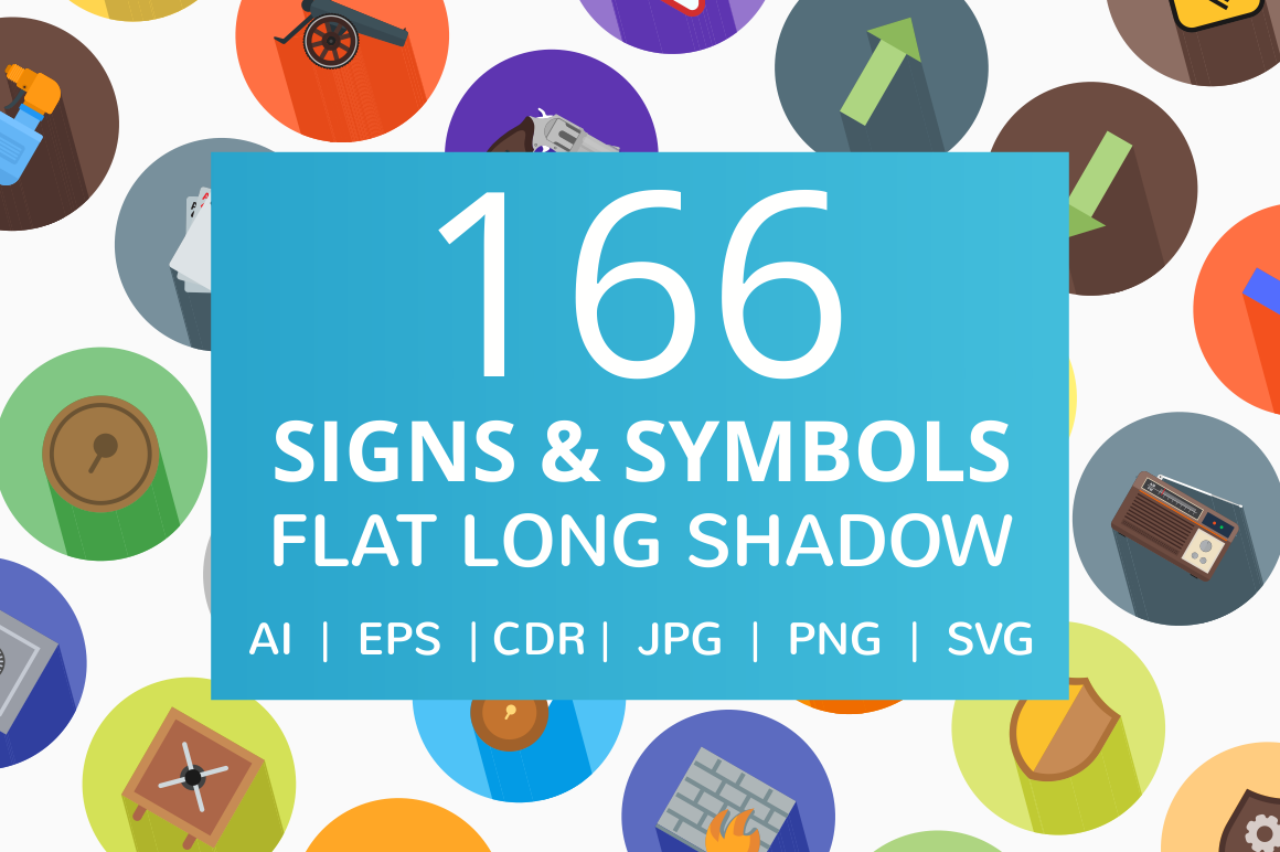 166 Signs & Symbols Flat Icons, an Outline Icon by IconBunny
