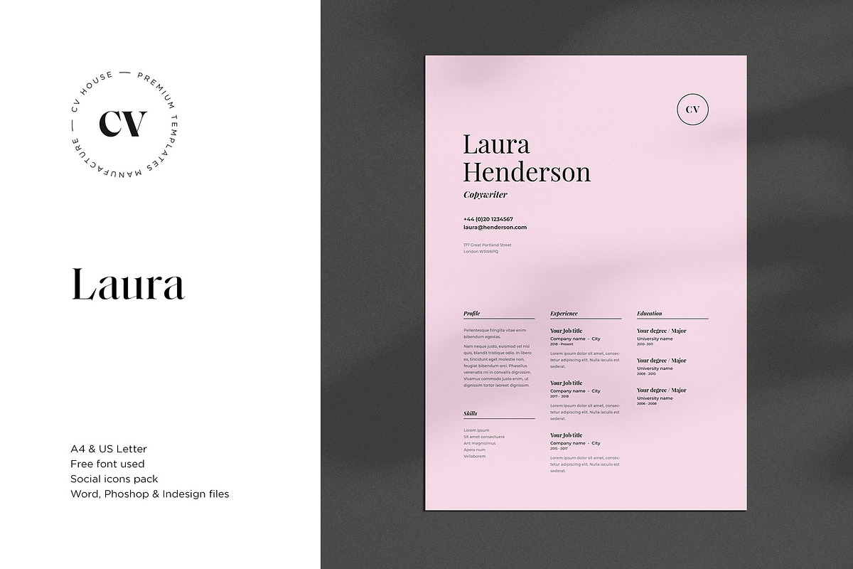 Laura | CV / resume template, a Resume Template by CV house (Photo 1 of 10)