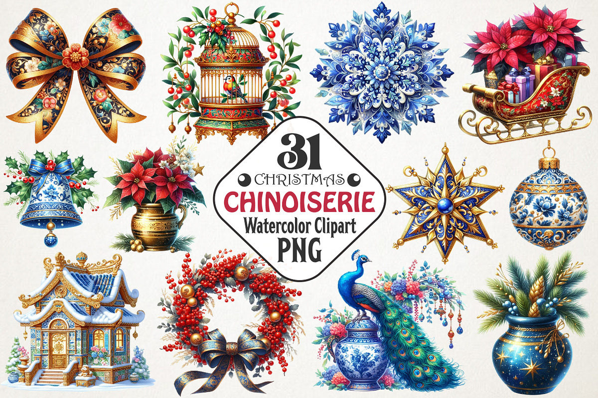 Christmas Chinoiserie Sublimation PN, an Illustration by RobertsArt (Photo 1 of 7)
