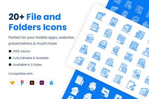 File and Folders Icons, an Outline Icon by Brickclay